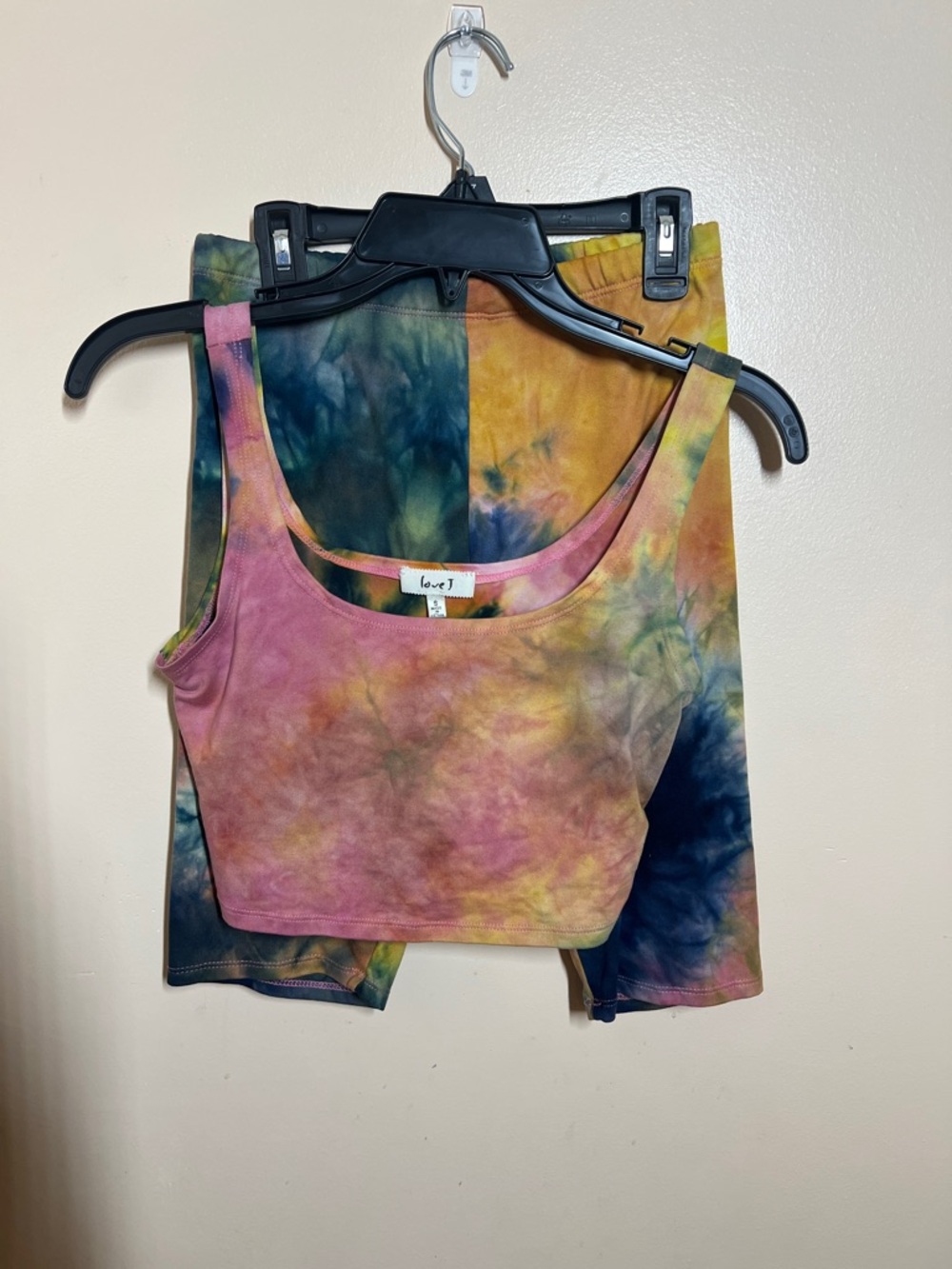 love J Tie-Dye Crop Tank and Shorts Set - Pink, Yellow, Green, Navy